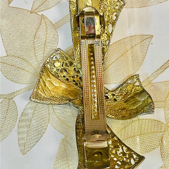VTG  Hair Clip Hairpin Barrette GOLD ENAMEL RHINESTONE - Picture 5 of 6